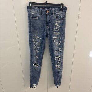 American Eagle Women’s High Rise Jeans Jeggings Size 4 Distressed Medium Wash